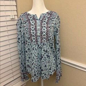 XiRENA Women's Blue Floral Peasant Boho Popover Top Women's Size Small